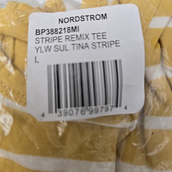 B.P. Nordstrom Remix Tina Assymetric Stripe Yellow Tee NEW - Picture 4 of 6